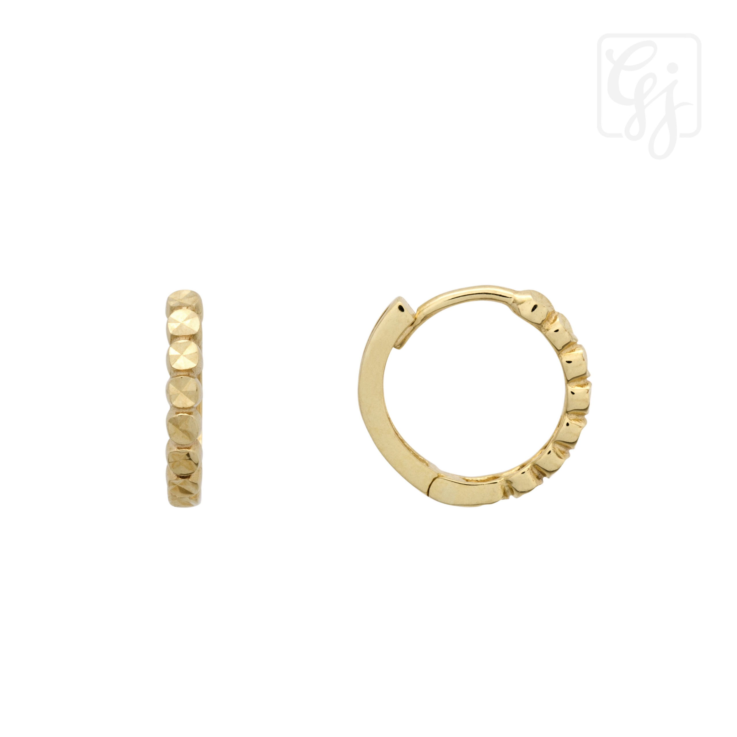 9K Yellow Gold Huggies With Pattern