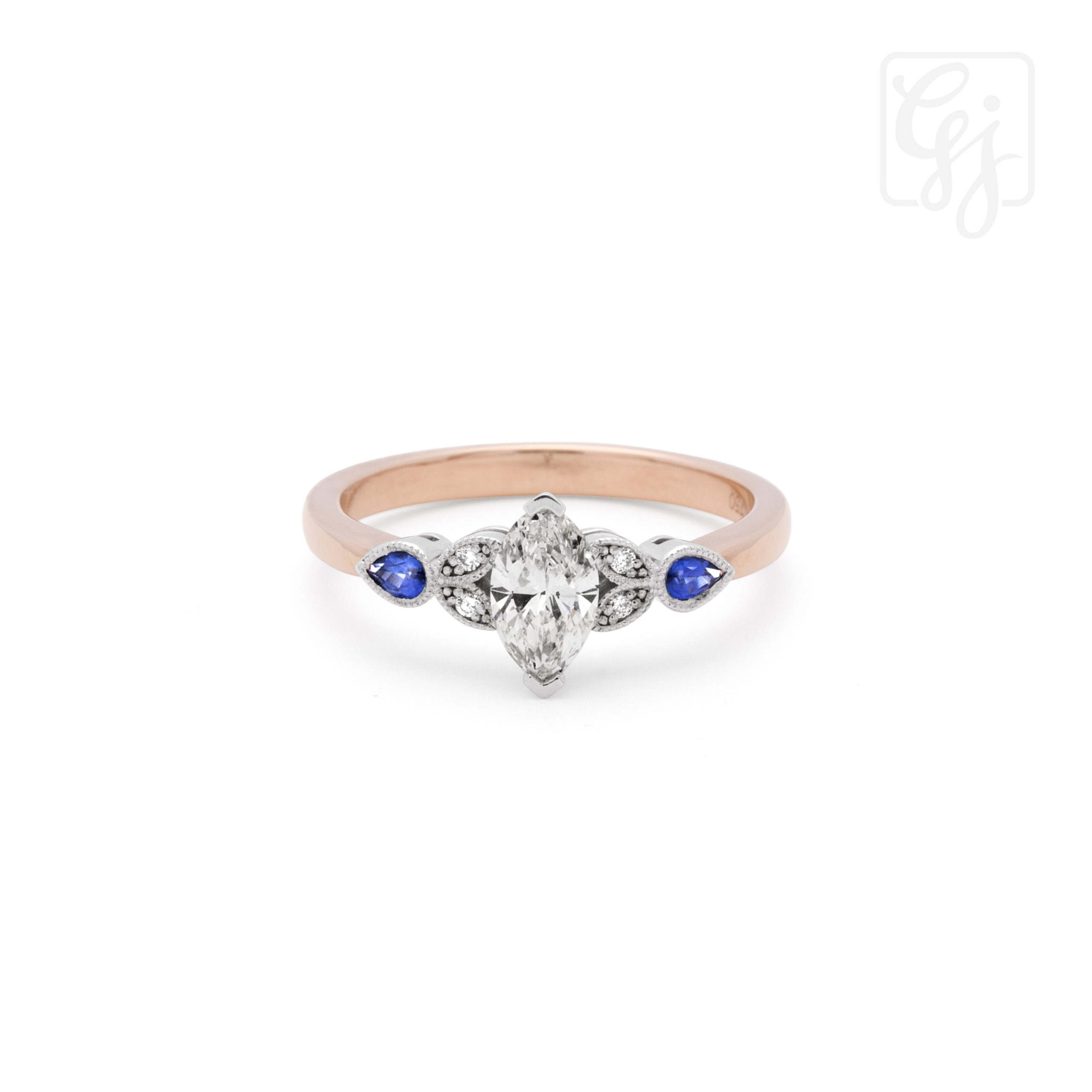 18K Rose Gold Diamond And Sapphire Ring