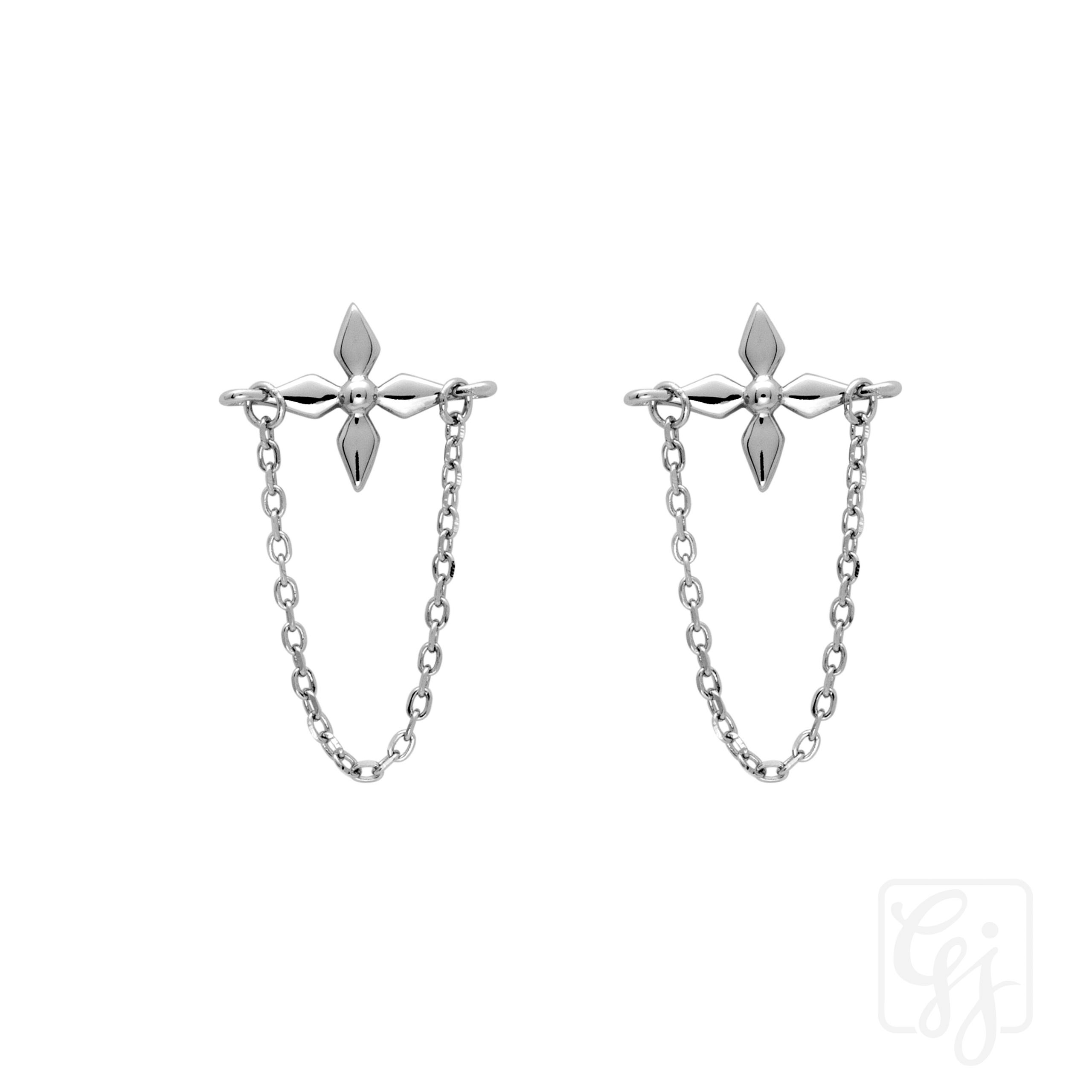 Sterling Silver Post Butterflies Earrings With Hanging Chain