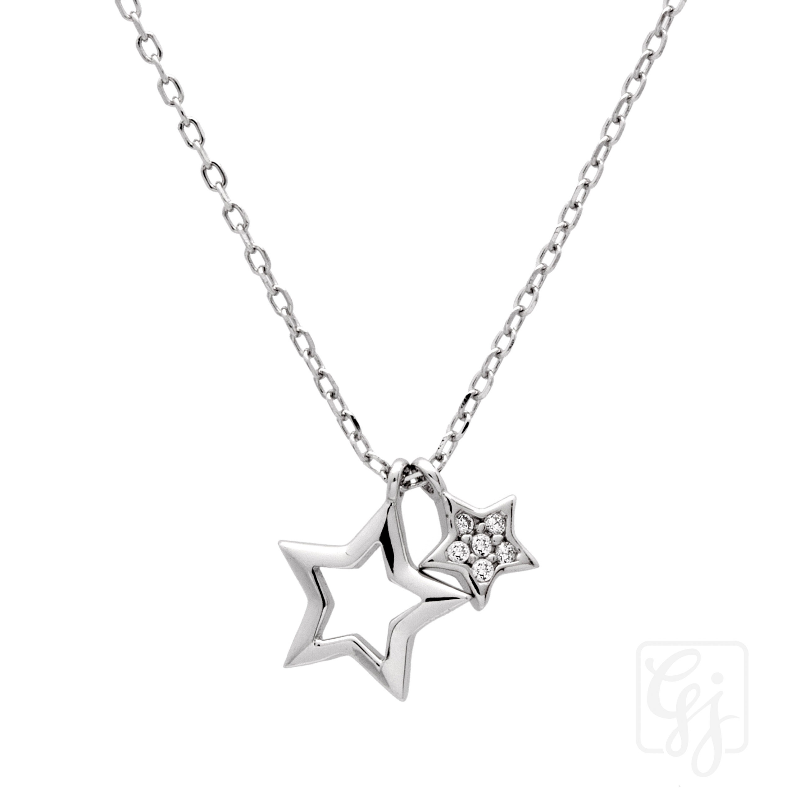 Sterling Silver Double Stars Necklace (With Silver Chain)