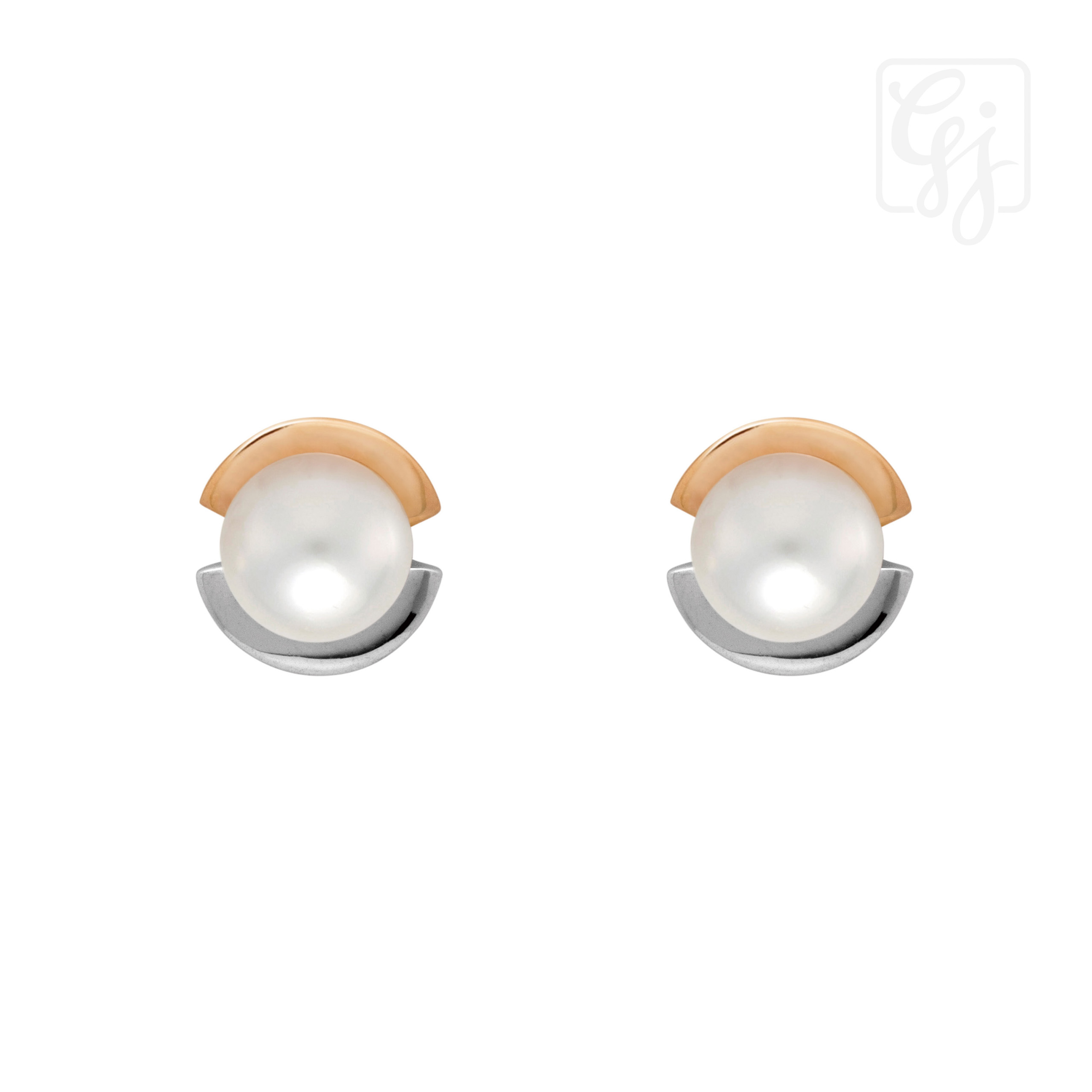 14K White Gold And Yellow Gold Cultured Pearl Studes