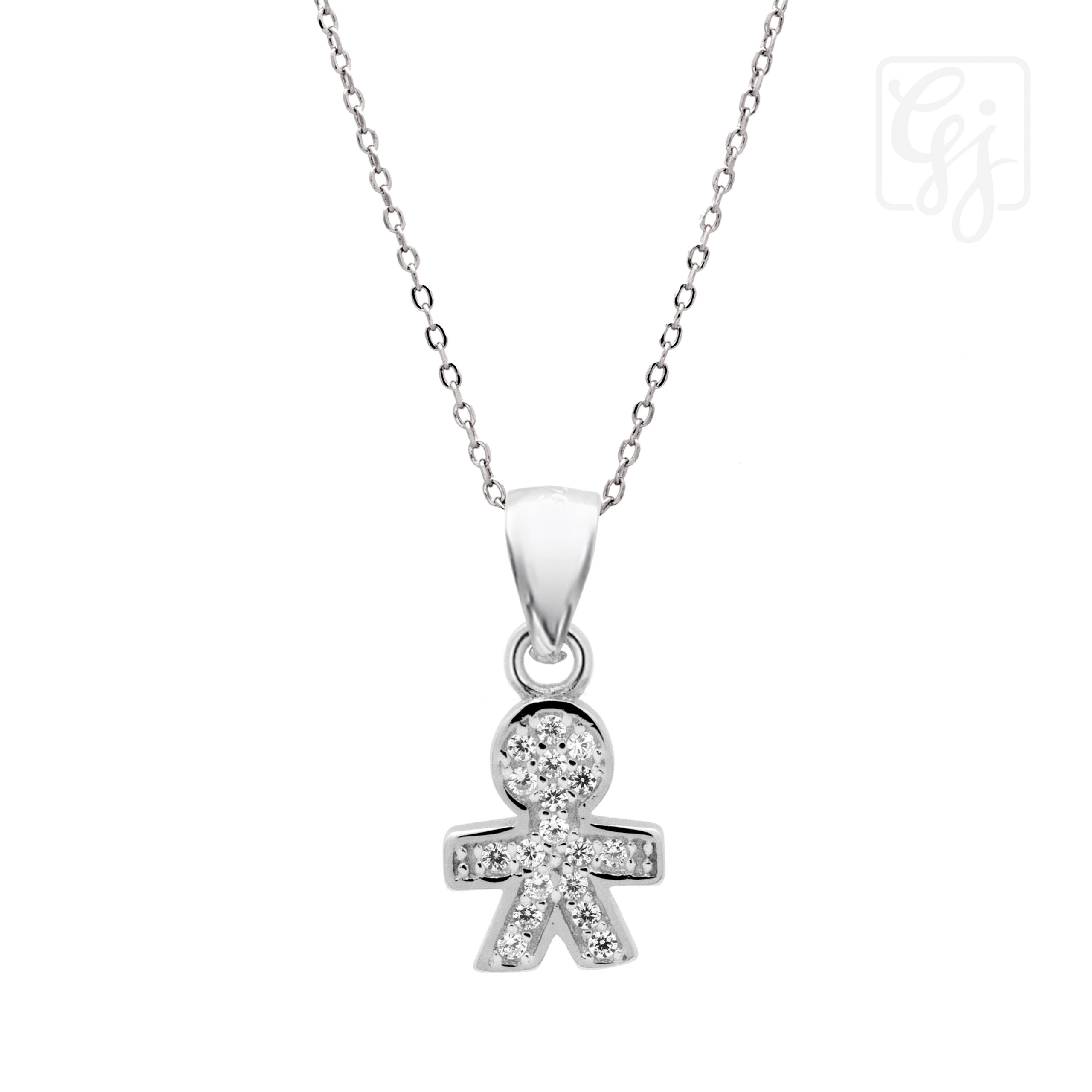 Sterling Silver Ginger Bread Man Pendant With CZ