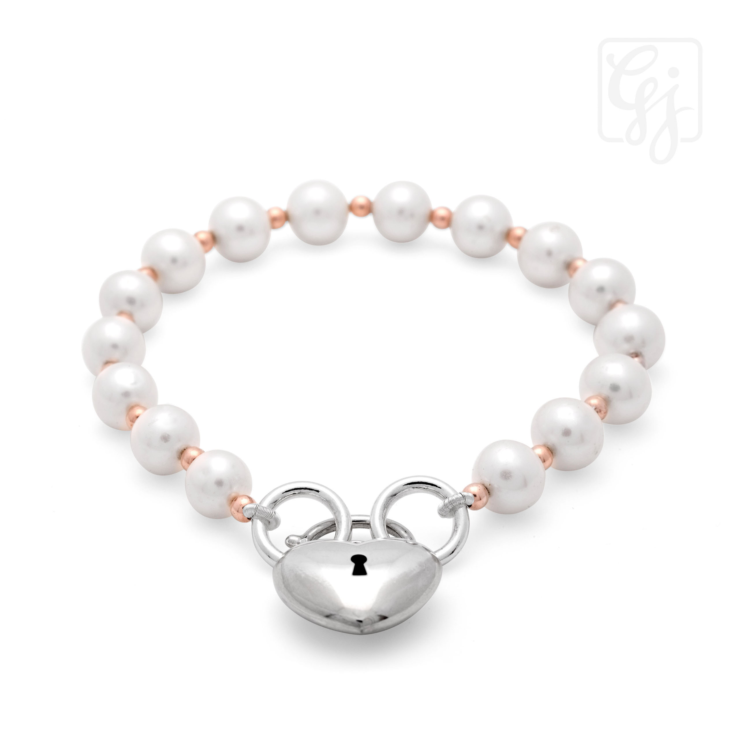 Cultured Pearl Bracelet With S/S Padlock And Rose Gold Plate Beads