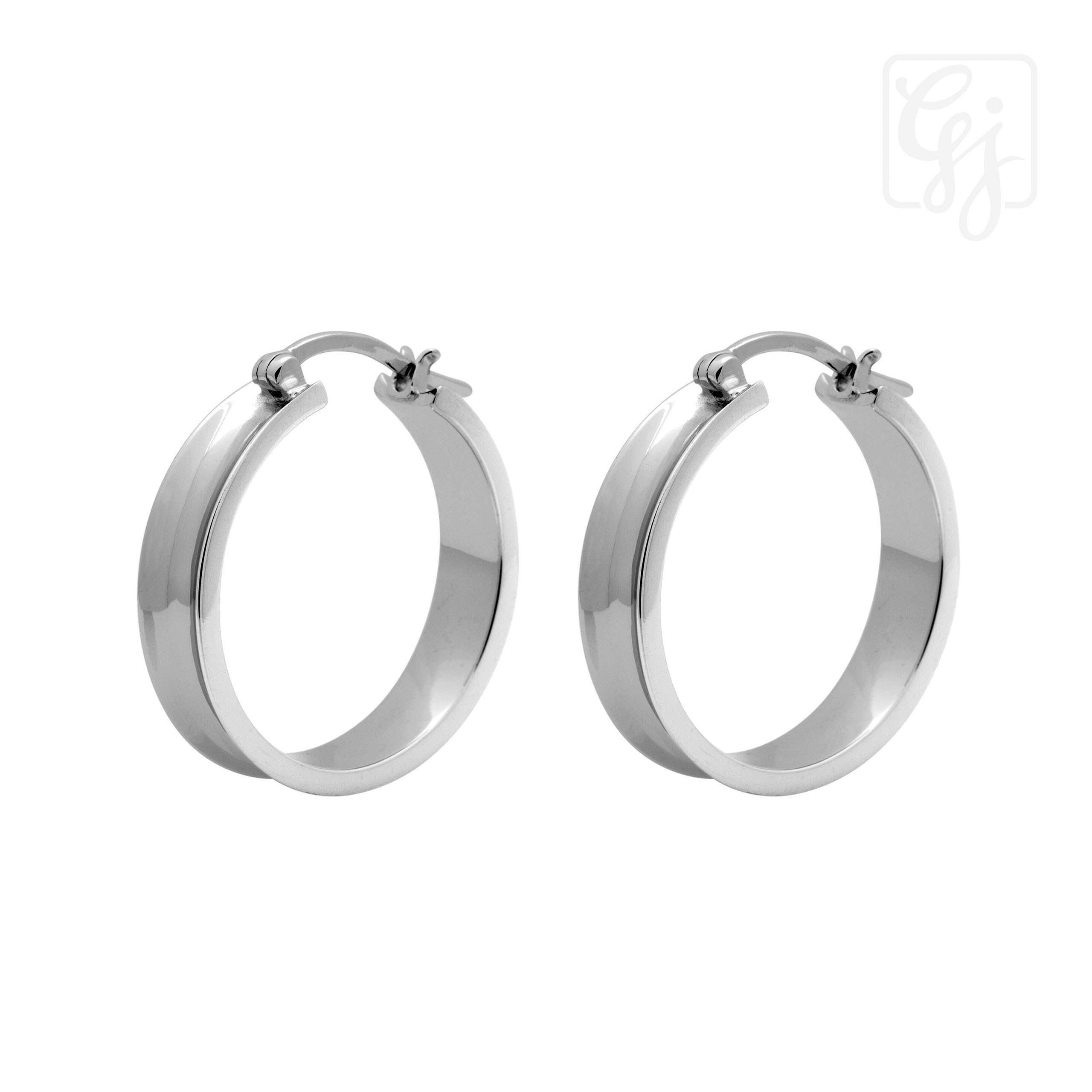 Sterling Silver Round Concave Hoop Earrings