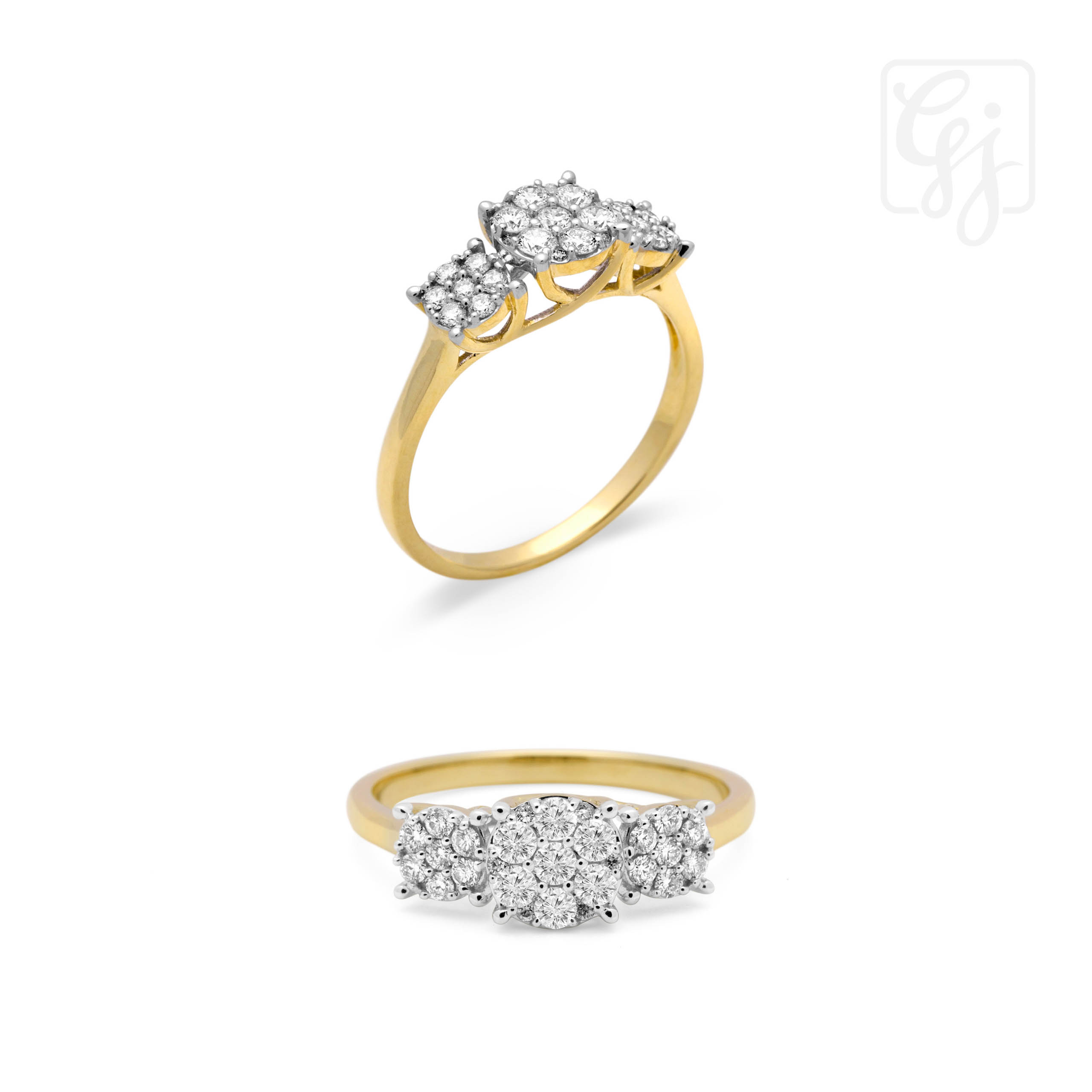 9K Yellow Gold Diamonds Cluster Style Ring