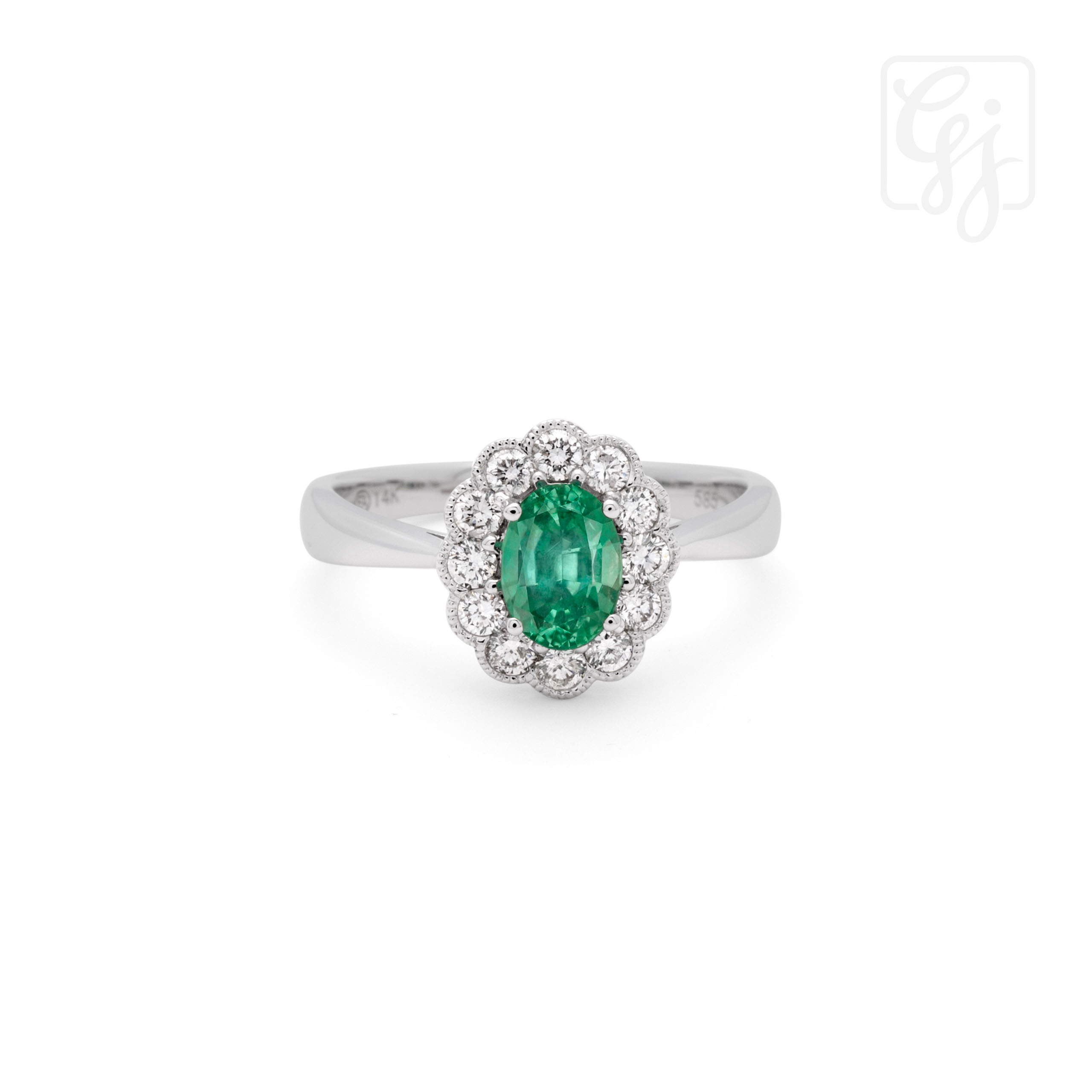 14K White Gold Emerald And Diamonds Ring