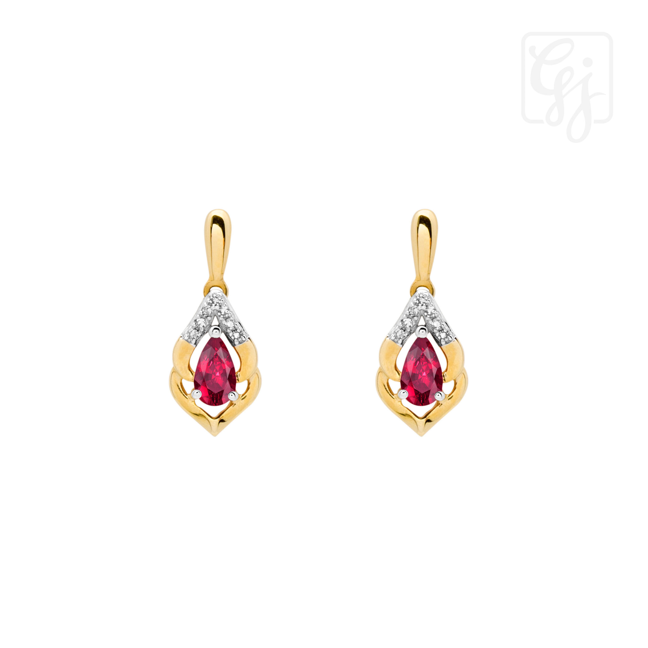 14K Yellow Gold Diamonds And Ruby Earrings